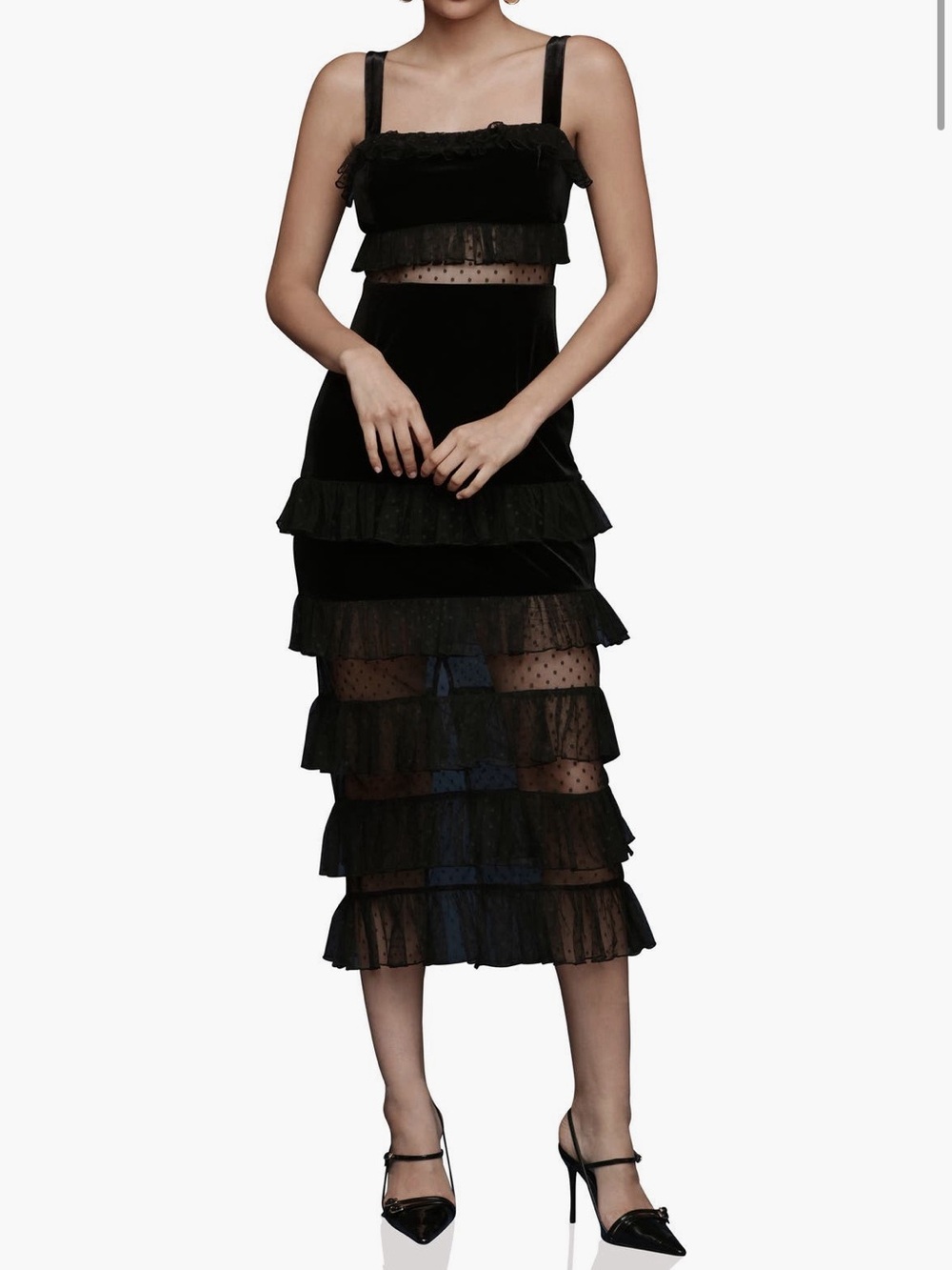 Avec Les Filles Black Tiered Midi Dress